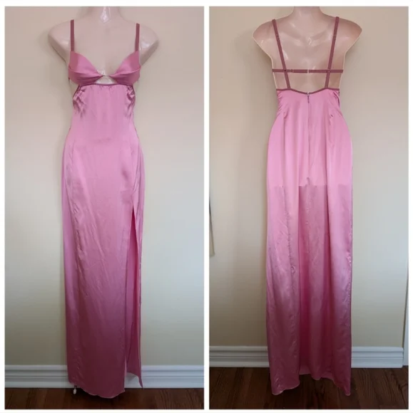 Nensi Dojaka Double Petal Satin Maxi Dress Pink Small - Picture 5 of 15